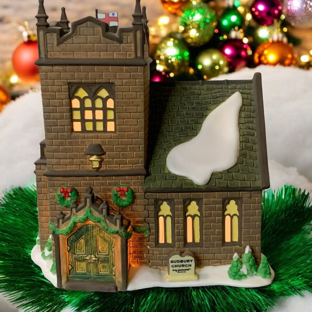 Dept 56 Sudbury Church Dickens Village Lighted Christmas Building 1997 (no box)